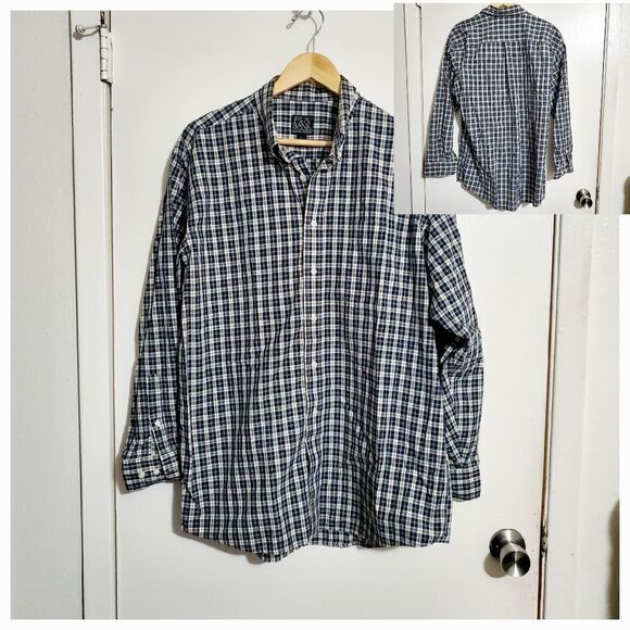 Jos. A. Bank Blue/White Plaid Button Down Shirt Size Large - Picture 1 of 10